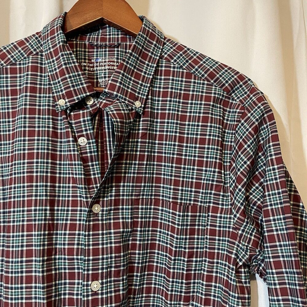 Vineyard Vines Shirt Mens L Green Red Plaid OTG On the Go Performance Nylon